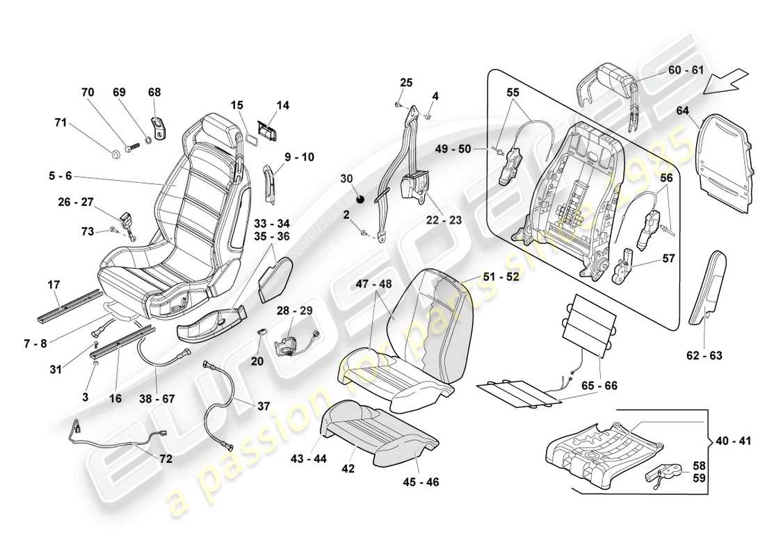 lamborghini lp570-4 spyder performante (2012) seat, complete parts diagram