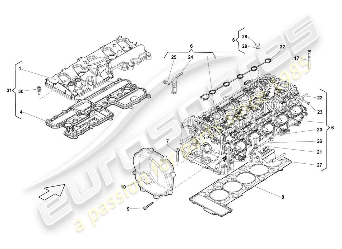 lamborghini lp560-4 spider (2013) complete cylinder head cylinders 6-10 parts diagram