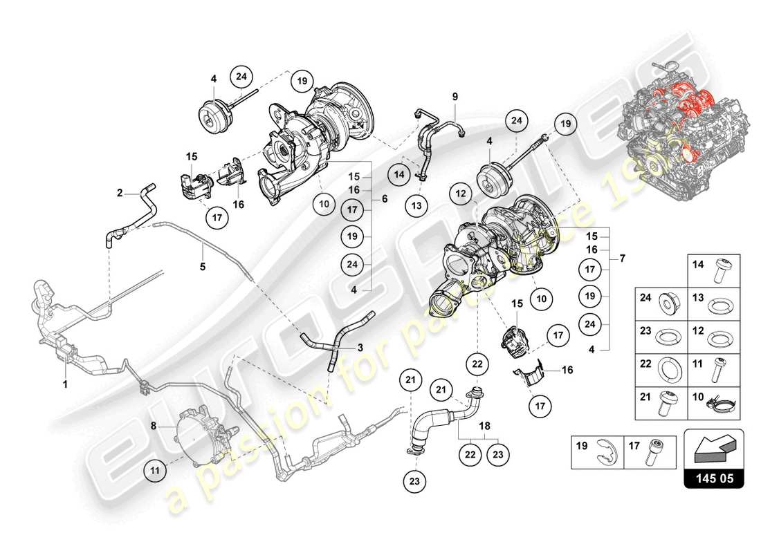 lamborghini urus s (2023) exhaust gas turbocharger parts diagram