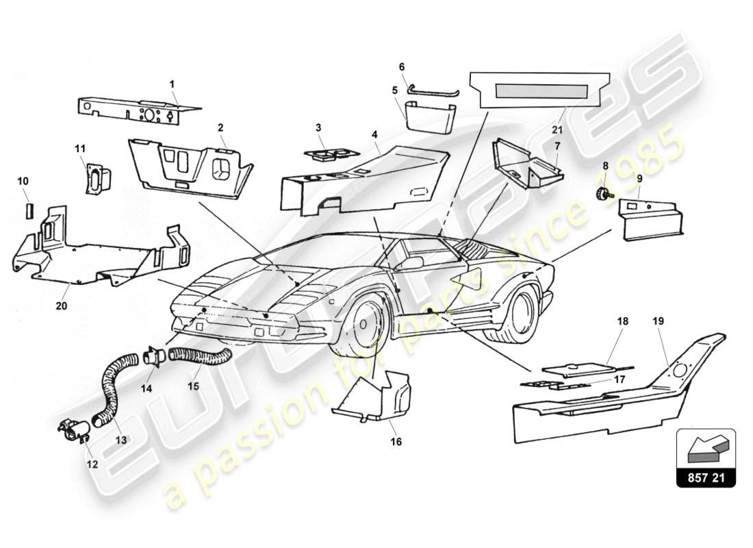 a part diagram from the Lamborghini Countach 25th Anniversary (1989) parts catalogue