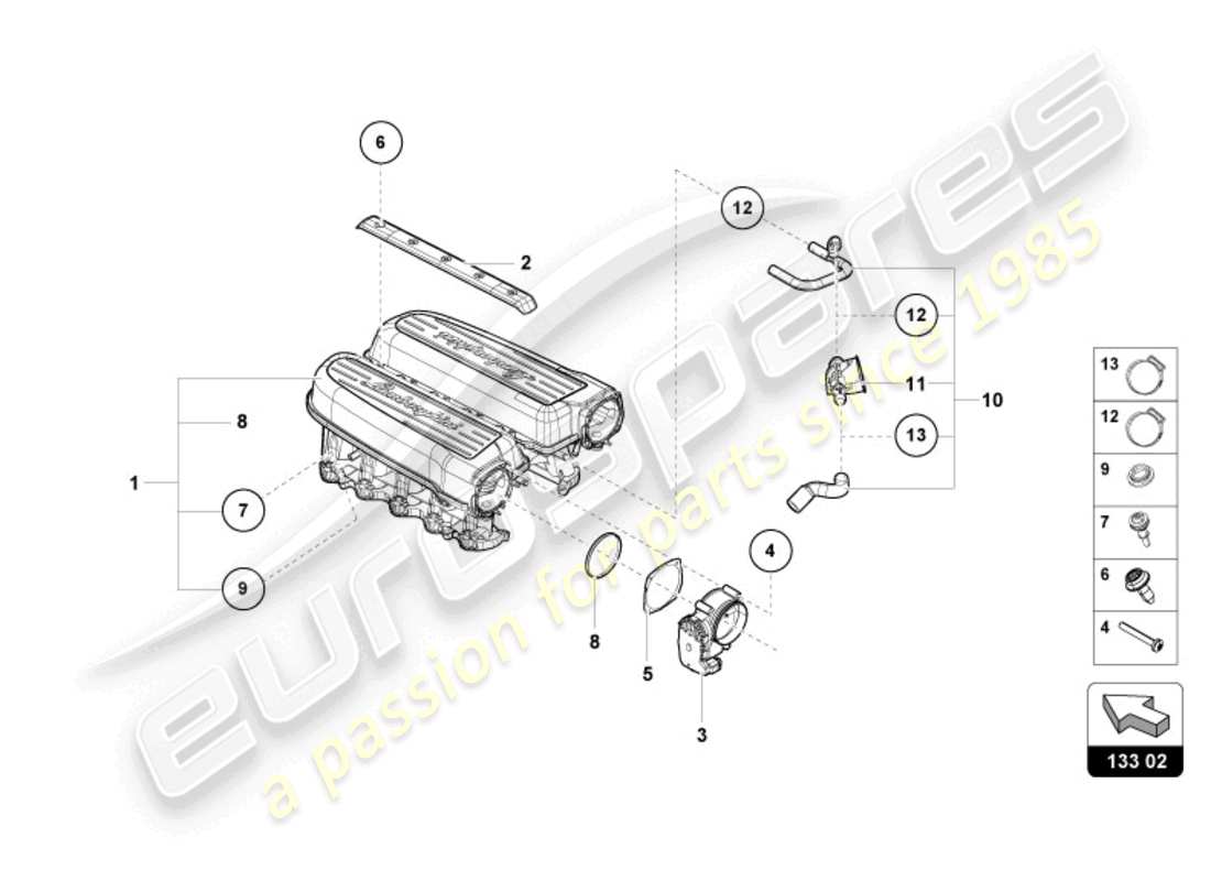 lamborghini tecnica (2024) intake manifold parts diagram