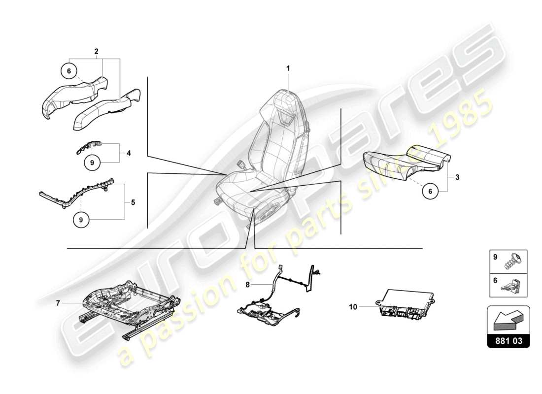 a part diagram from the lamborghini evo spyder 2wd (2022) parts catalogue