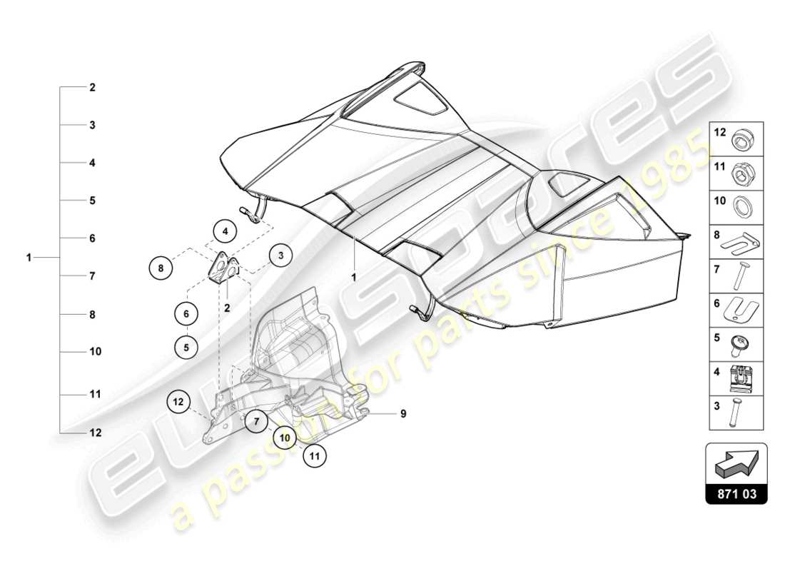 a part diagram from the lamborghini evo spyder (2023) parts catalogue