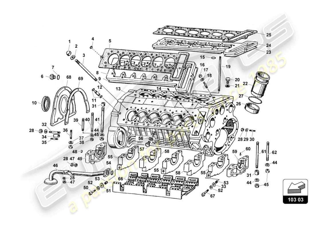 a part diagram from the lamborghini countach 25th anniversary (1989) parts catalogue