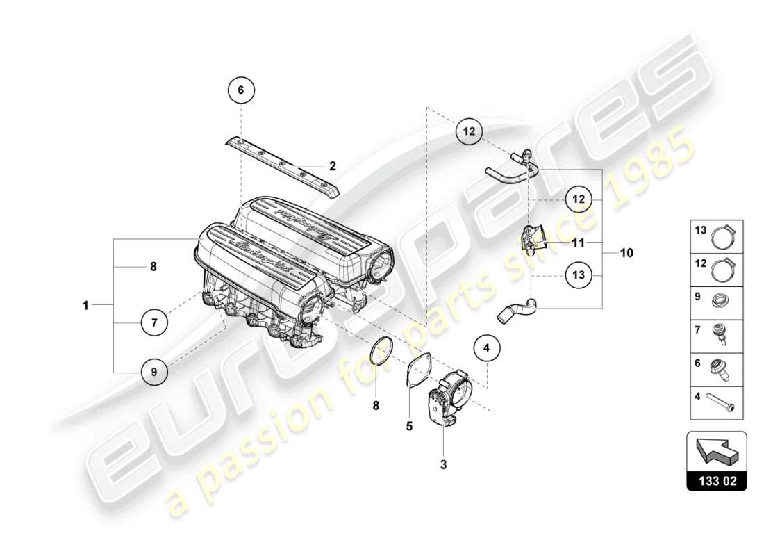 a part diagram from the lamborghini evo coupe 2wd (2021) parts catalogue