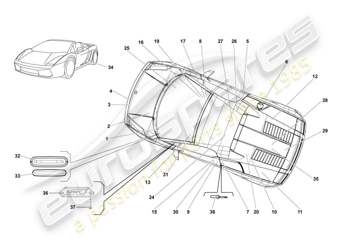 a part diagram from the lamborghini lp560-4 spider (2010) parts catalogue