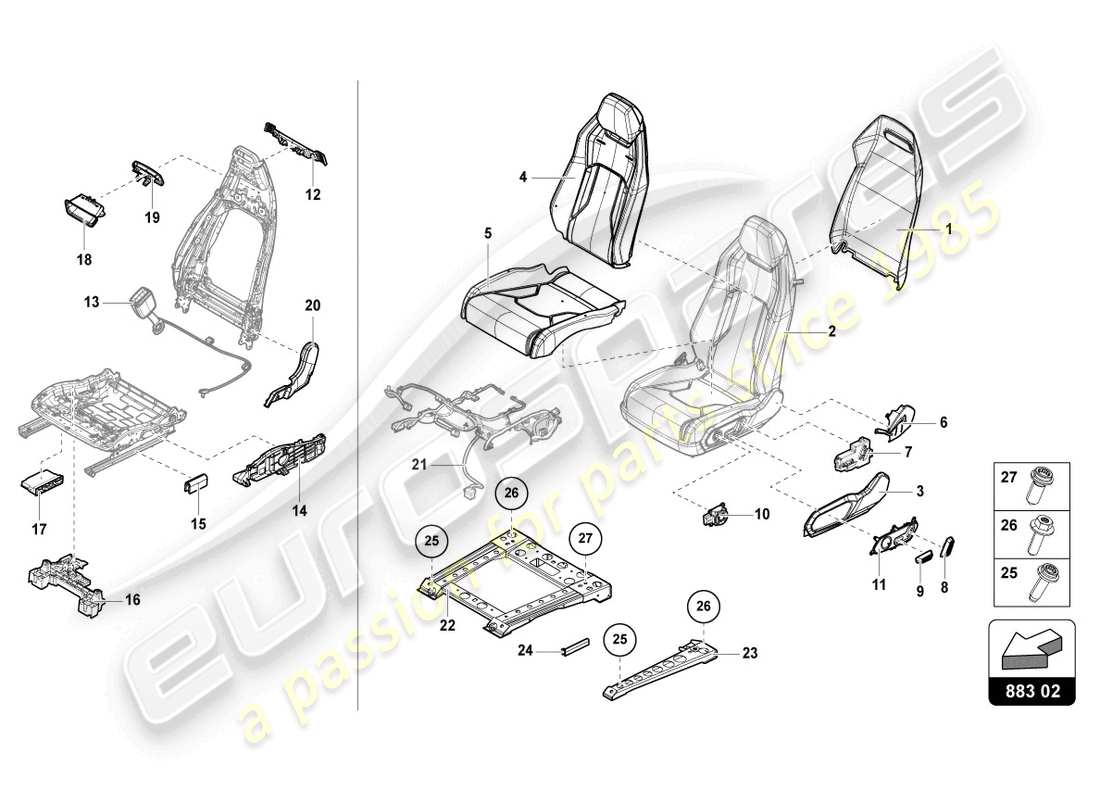 lamborghini urus (2020) seat, divided rear parts diagram