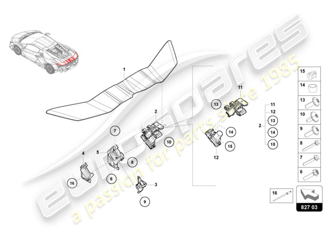 lamborghini revuelto coupe (2024) rear spoiler part diagram
