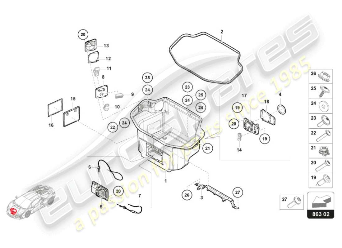 lamborghini revuelto coupe (2024) luggage compartment lining lhd part diagram