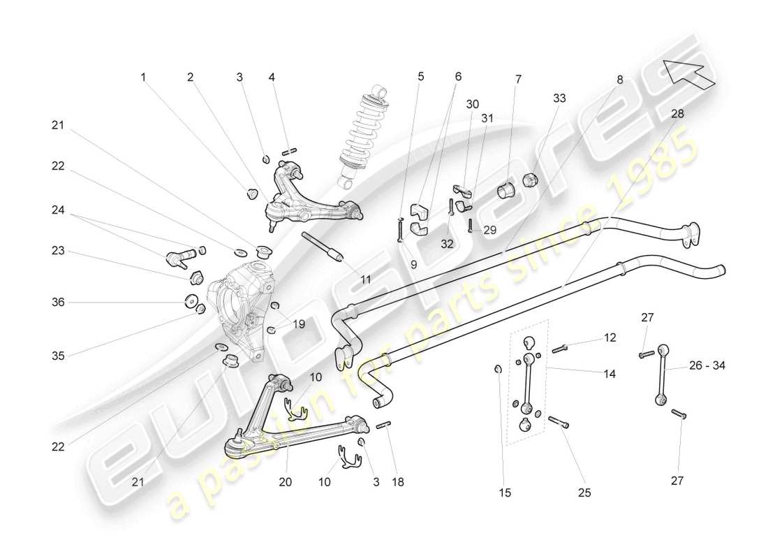 lamborghini gallardo coupe (2006) front axle parts diagram