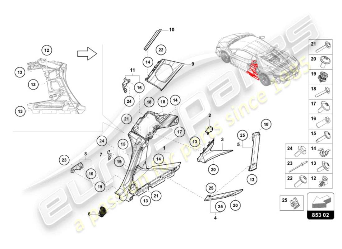 lamborghini revuelto coupe (2024) side member parts diagram