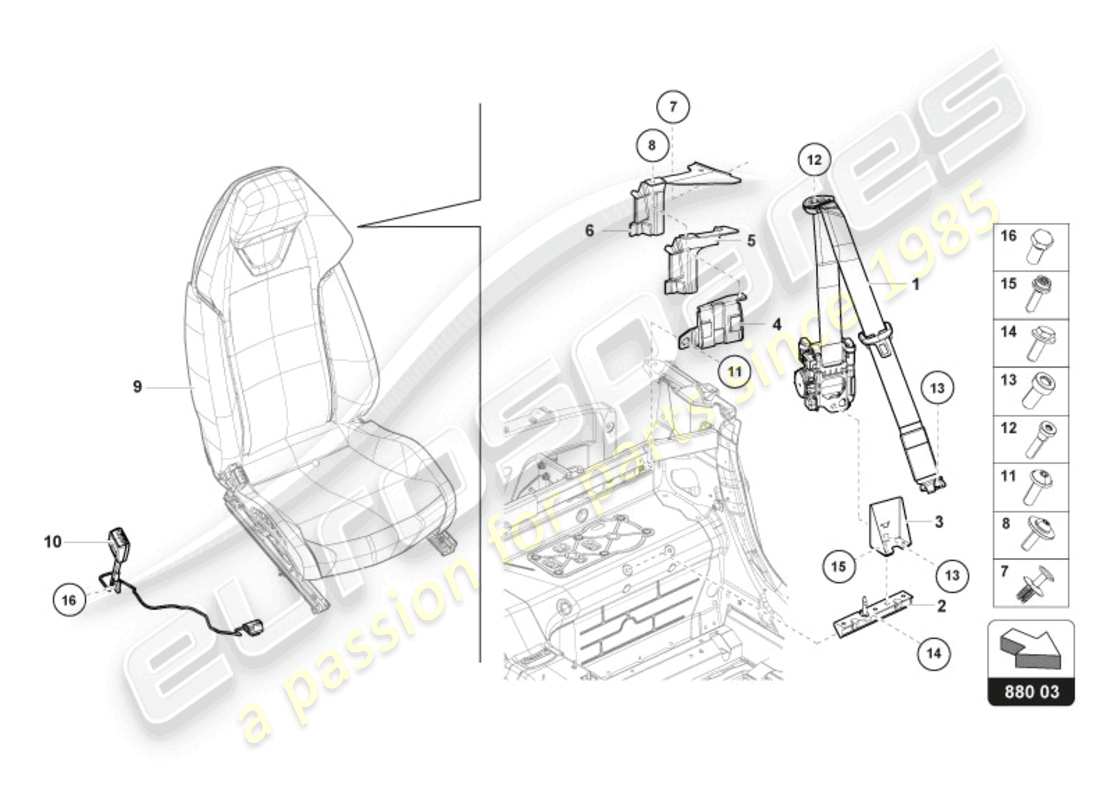 lamborghini 2024 (evo spyder) seat belts part diagram