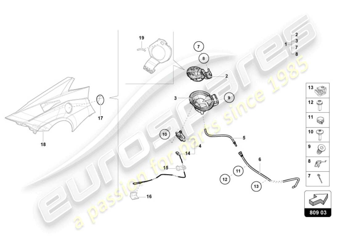 lamborghini tecnica (2023) fuel filler flap parts diagram