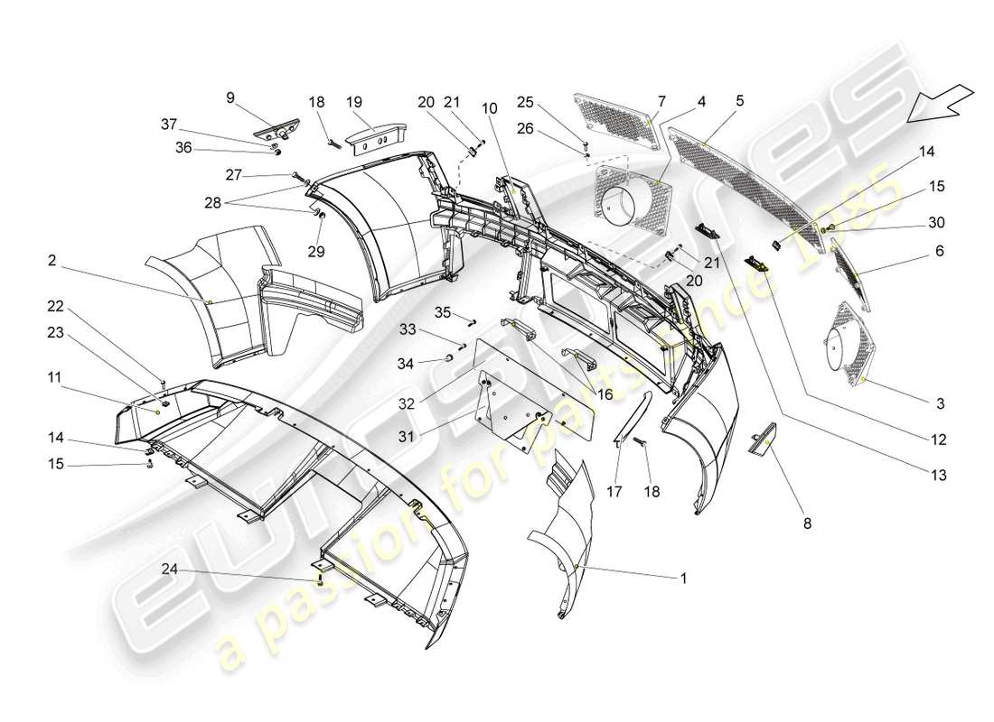 lamborghini gallardo spyder (2006) bumper rear parts diagram