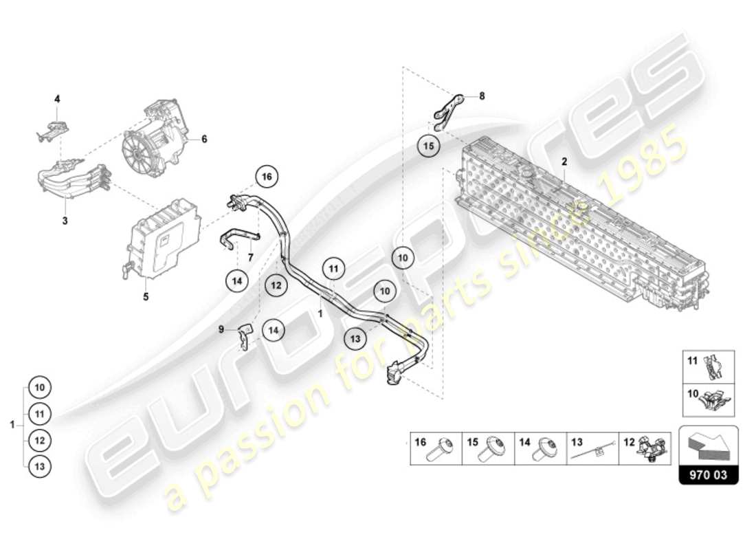 lamborghini revuelto coupe (2024) high-voltage wiring set for high-voltage battery and power electronics rear parts diagram