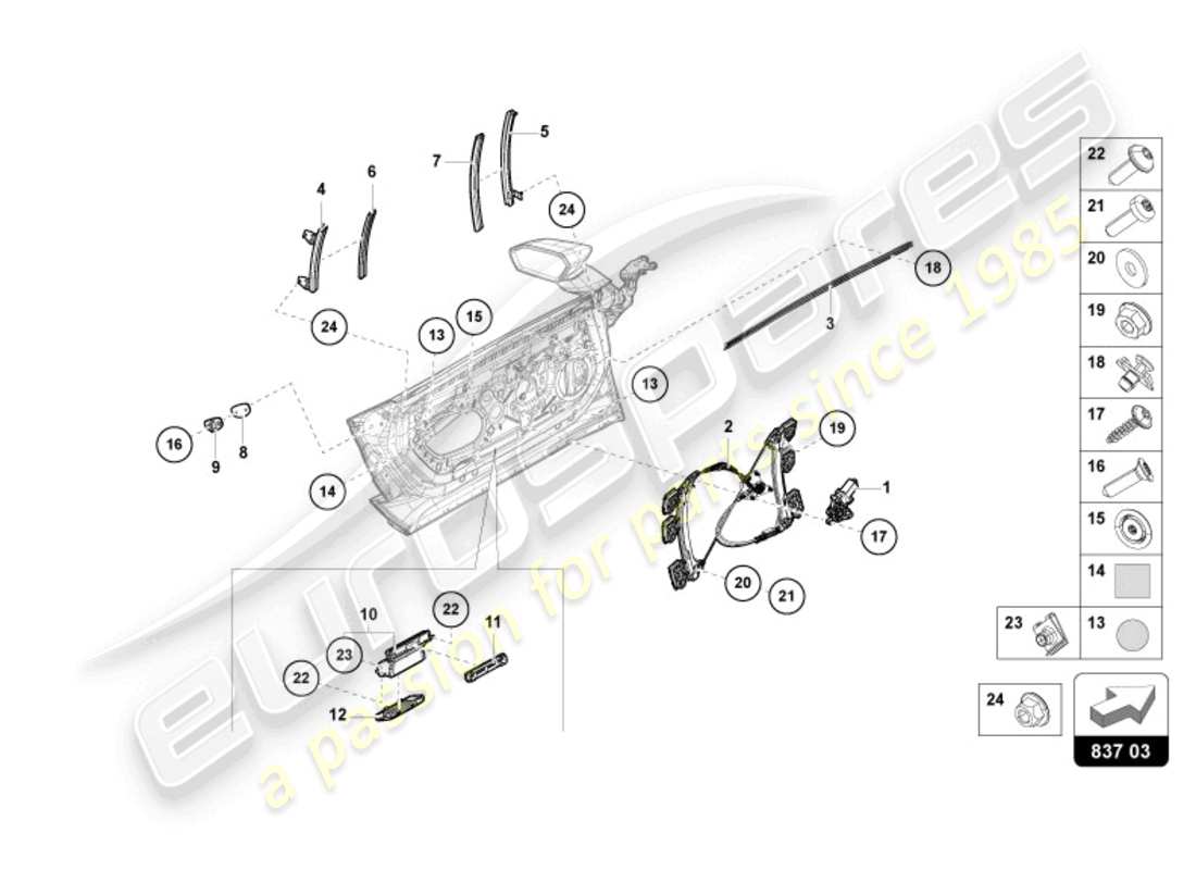 lamborghini revuelto coupe (2024) window regulator with motor part diagram