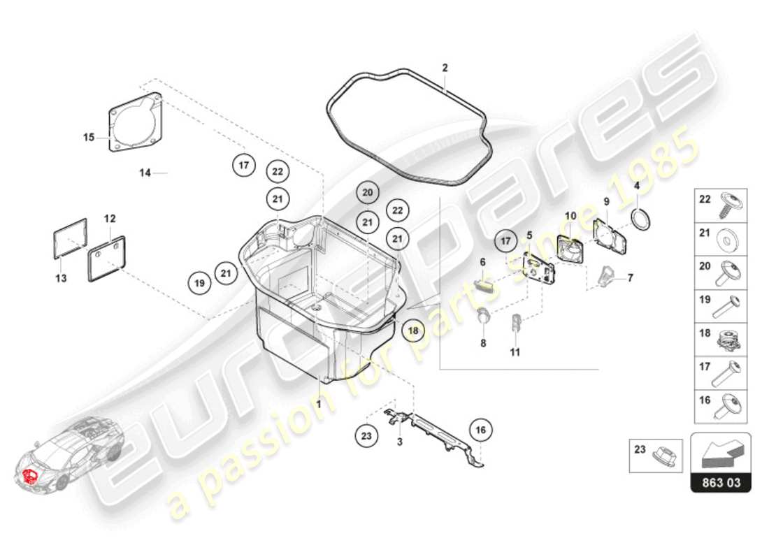 lamborghini revuelto coupe (2024) luggage compartment lining rhd part diagram
