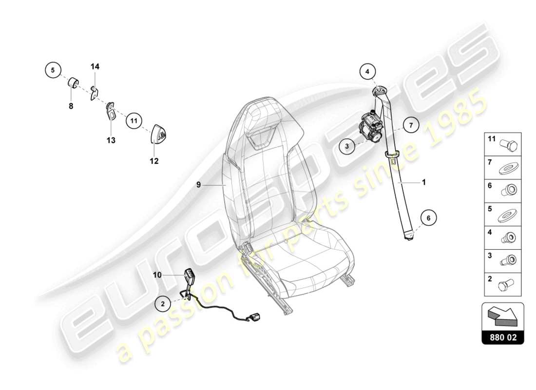 lamborghini evo coupe 2wd (2023) seat belts parts diagram