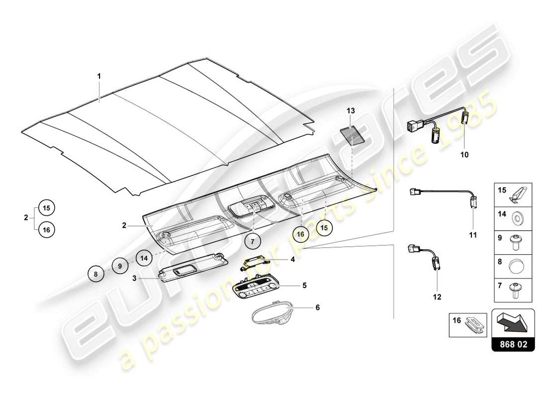 lamborghini 2021 (evo coupe 2wd) roof trim part diagram