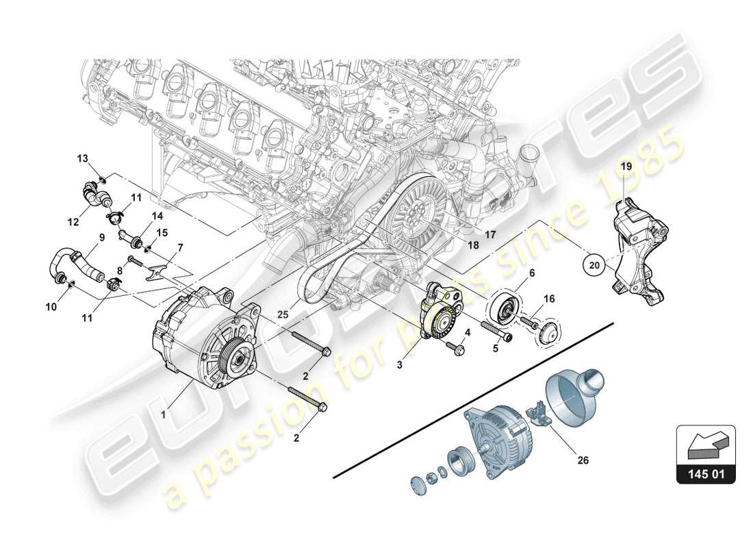 lamborghini 2018 (super trofeo evo) distribution - alternator part diagram