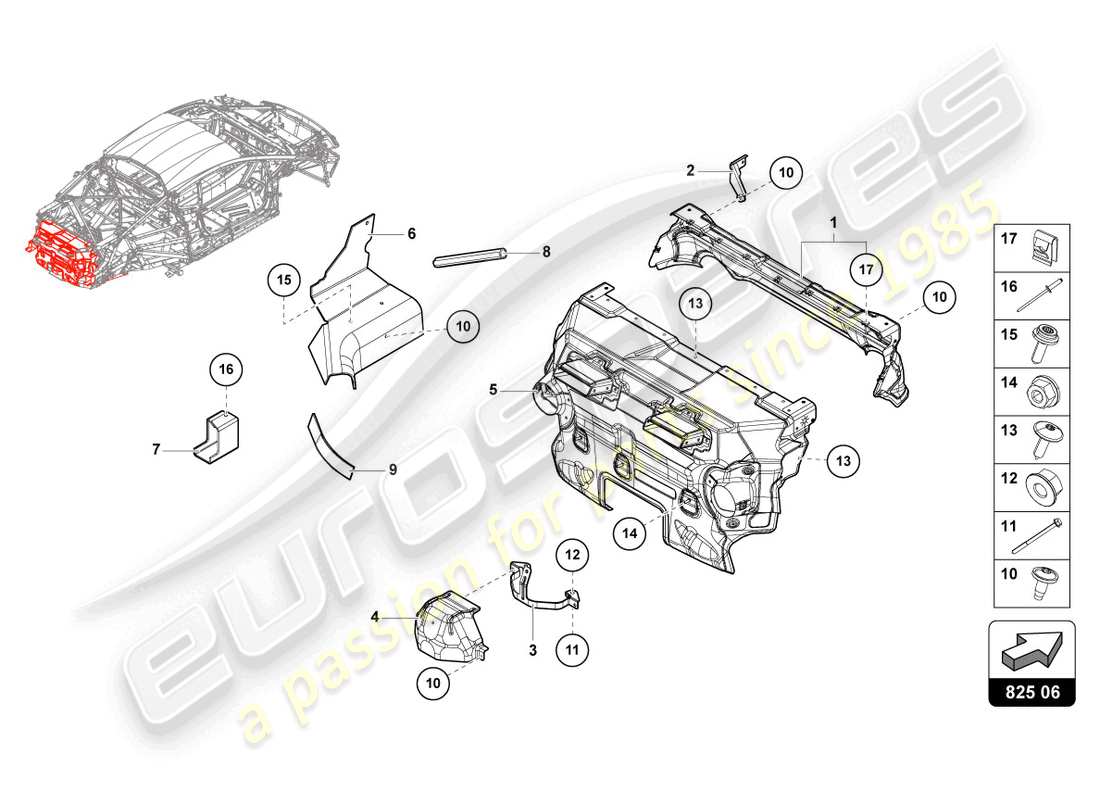 lamborghini 2023 (evo spyder) heat shield 'opf' part diagram