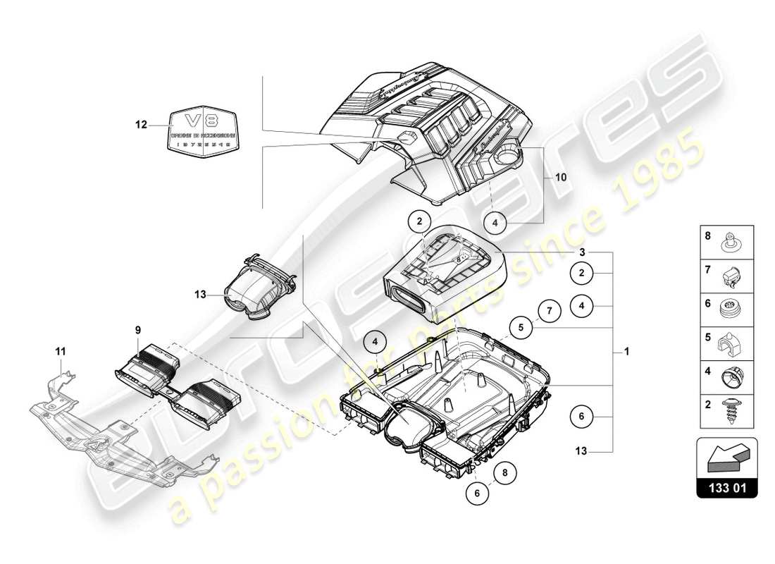 lamborghini urus performante (2023) air filter with connecting parts parts diagram