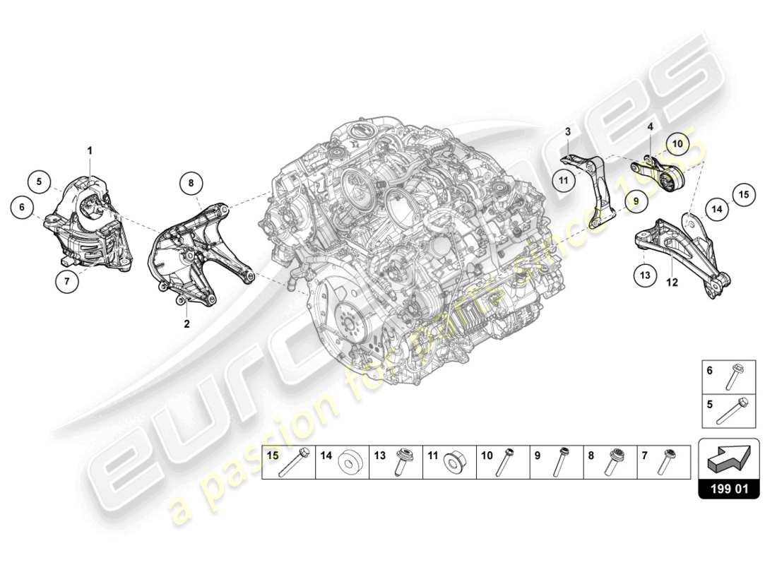 lamborghini urus performante (2023) engine bracket parts diagram
