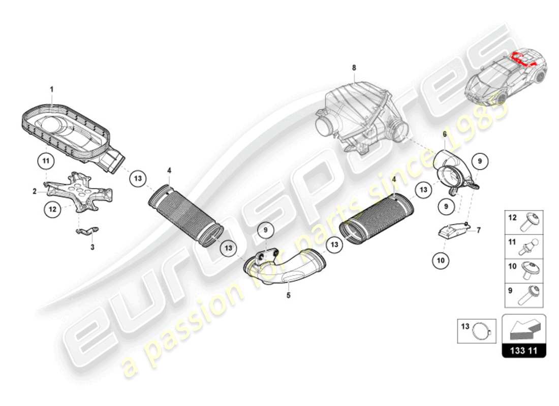 lamborghini sterrato (2024) air filter housing parts diagram