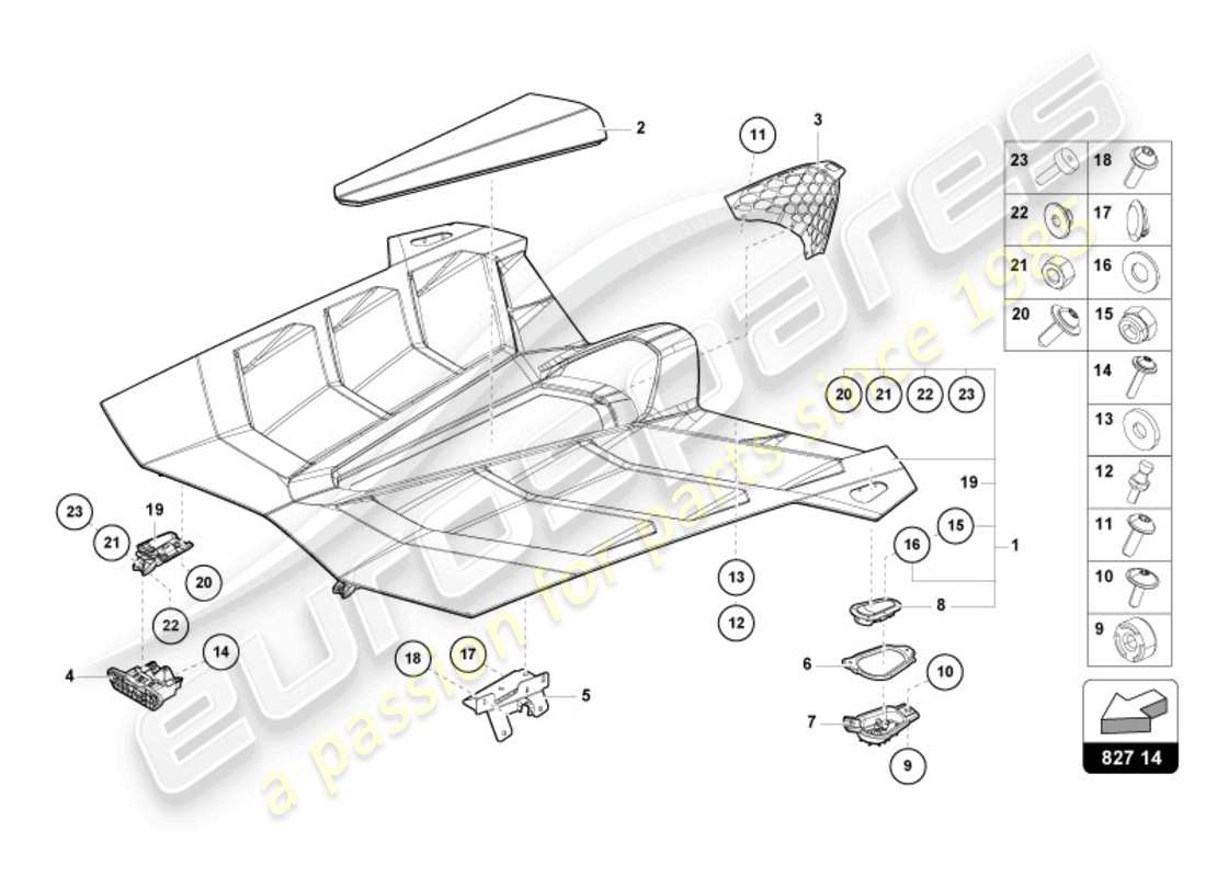 lamborghini 2022 (lp770-4 svj coupe) engine cover with insp. cover part diagram