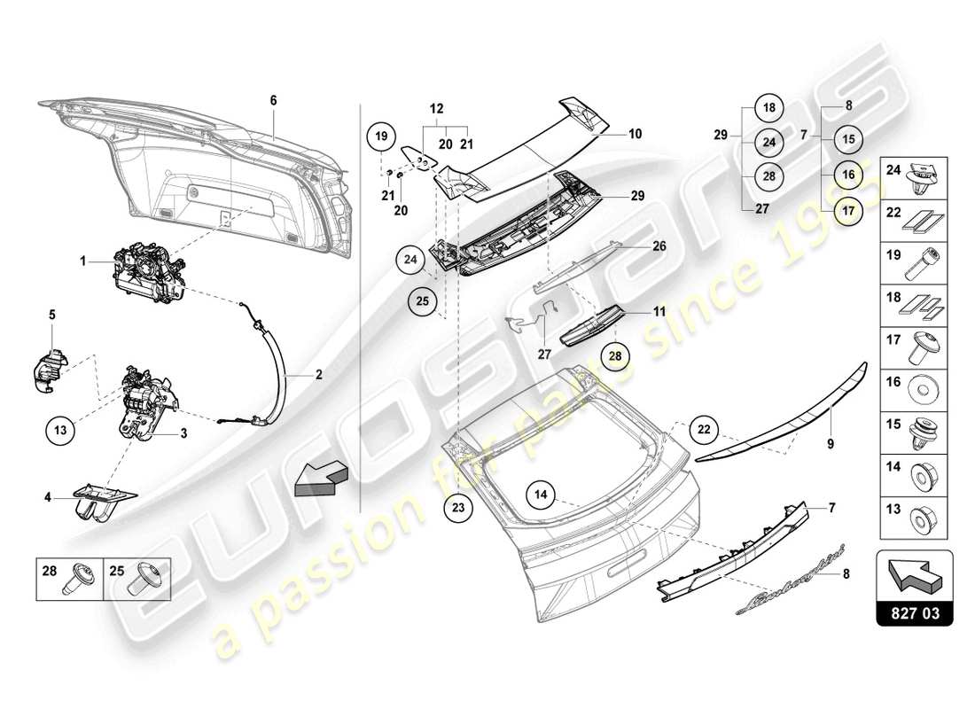 lamborghini urus performante (2023) spoiler for rear lid rear parts diagram