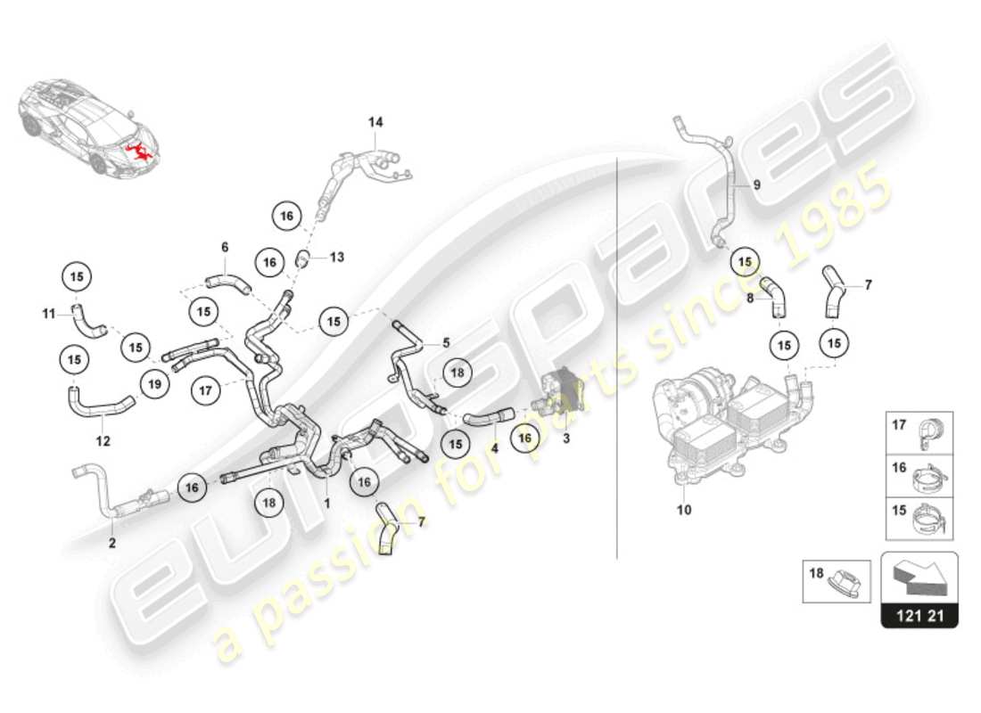 lamborghini revuelto coupe (2024) coolant cooling system - high voltage cooling parts diagram