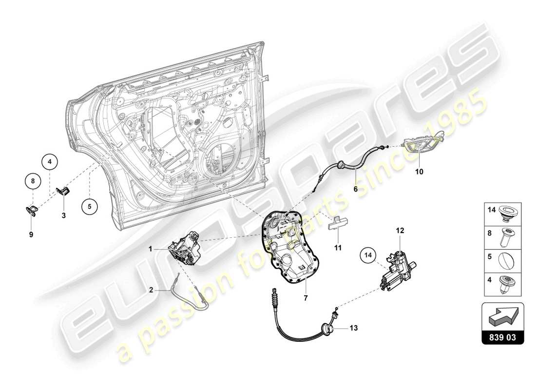 lamborghini urus performante (2023) door lock rear parts diagram