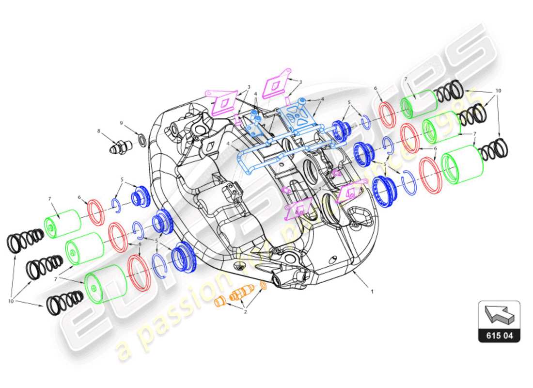 lamborghini 2022 (super trofeo evo 2) front brake caliper part diagram