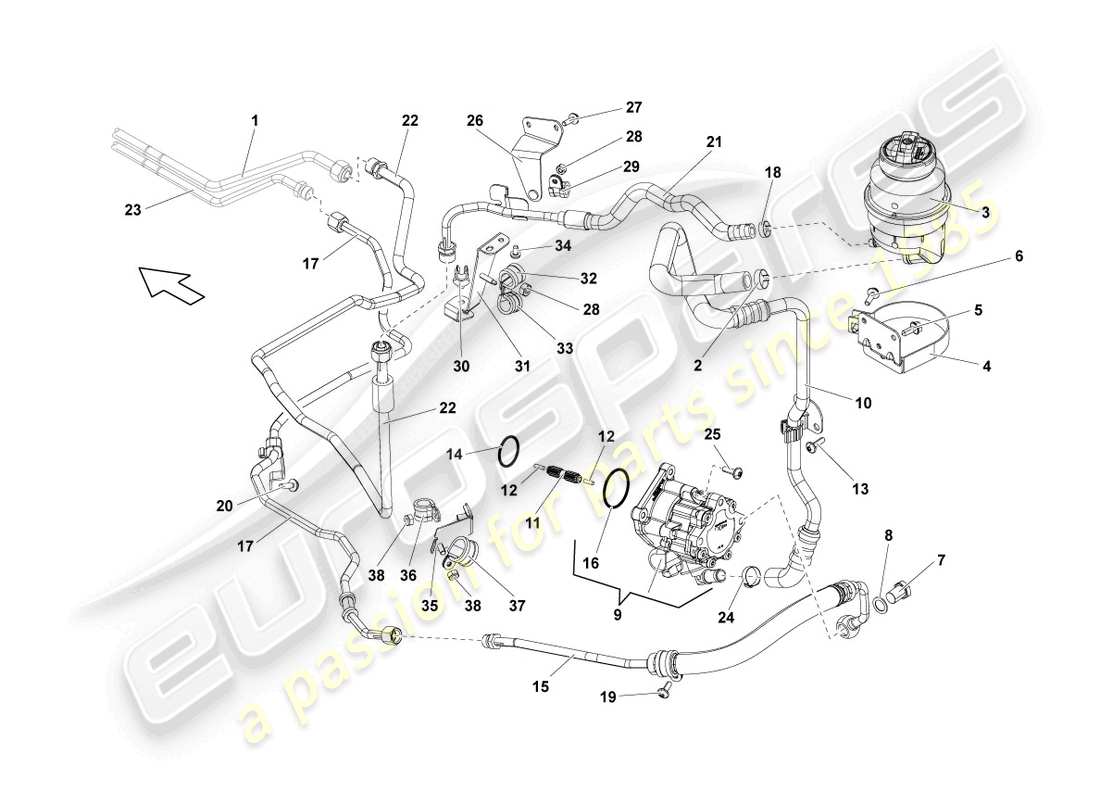 lamborghini lp560-4 spyder fl ii (2013) hydraulic system for steering system parts diagram