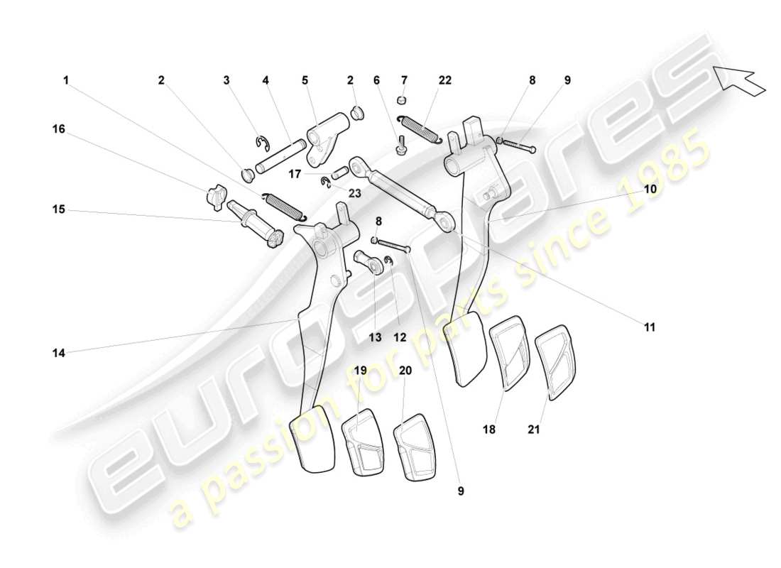 lamborghini gallardo coupe (2007) brake and accel. lever mech. parts diagram