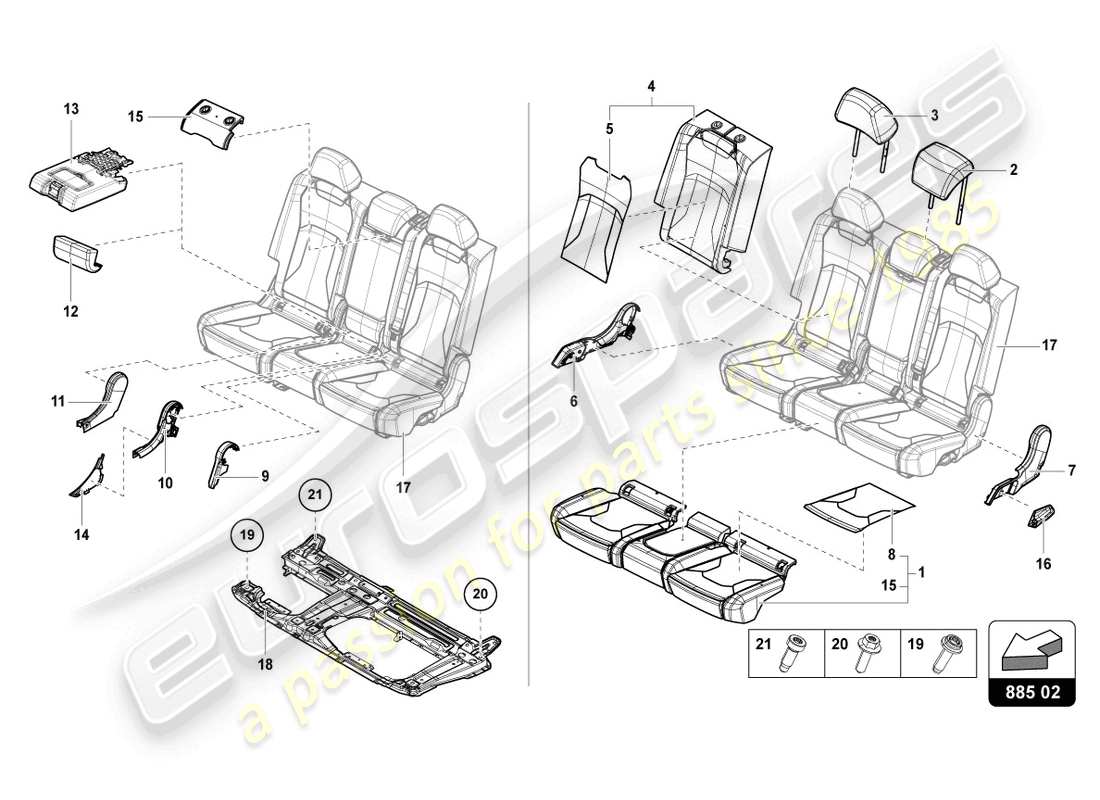 lamborghini urus performante (2023) bench seat (3 parts diagram