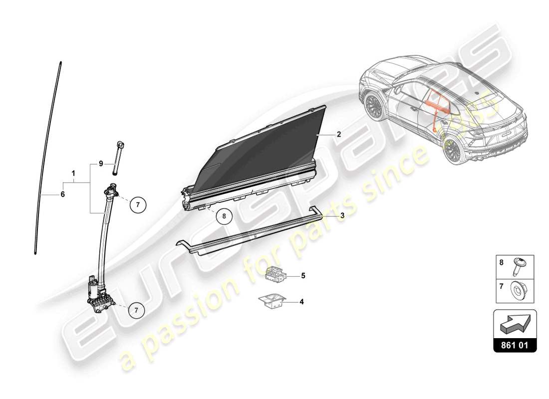 lamborghini urus s (2023) roller sunblind parts diagram