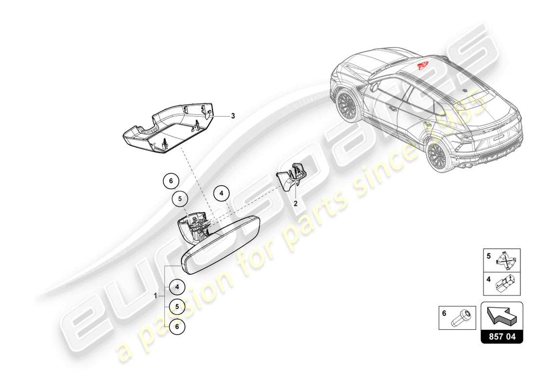 lamborghini urus performante (2023) interior mirror parts diagram