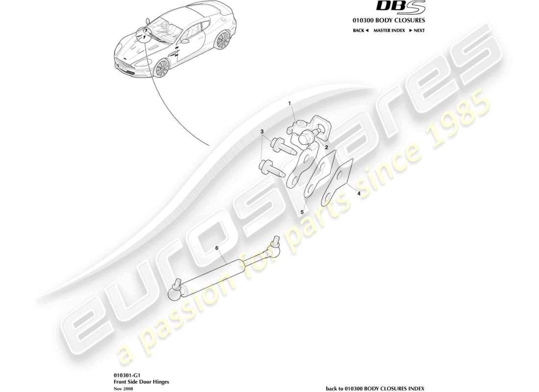 aston martin dbs (2014) door hinges part diagram