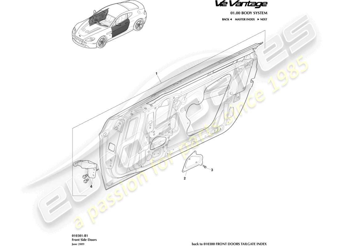 aston martin v12 vantage (2010) front side doors part diagram