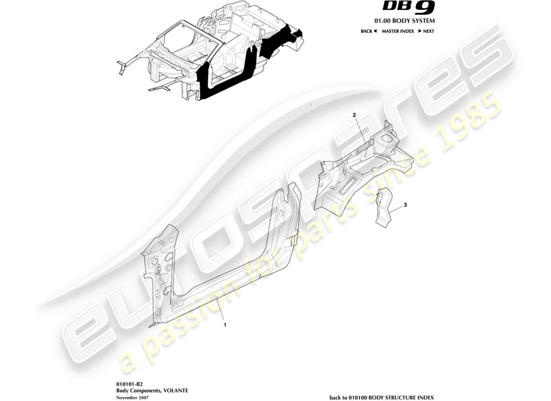 aston martin db9 (2007) body components, volante part diagram