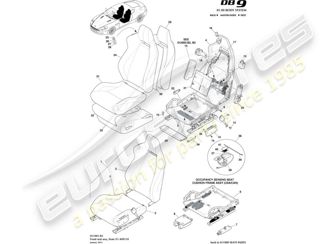 aston martin db9 (2009) front seat from (v) a09110 parts diagram