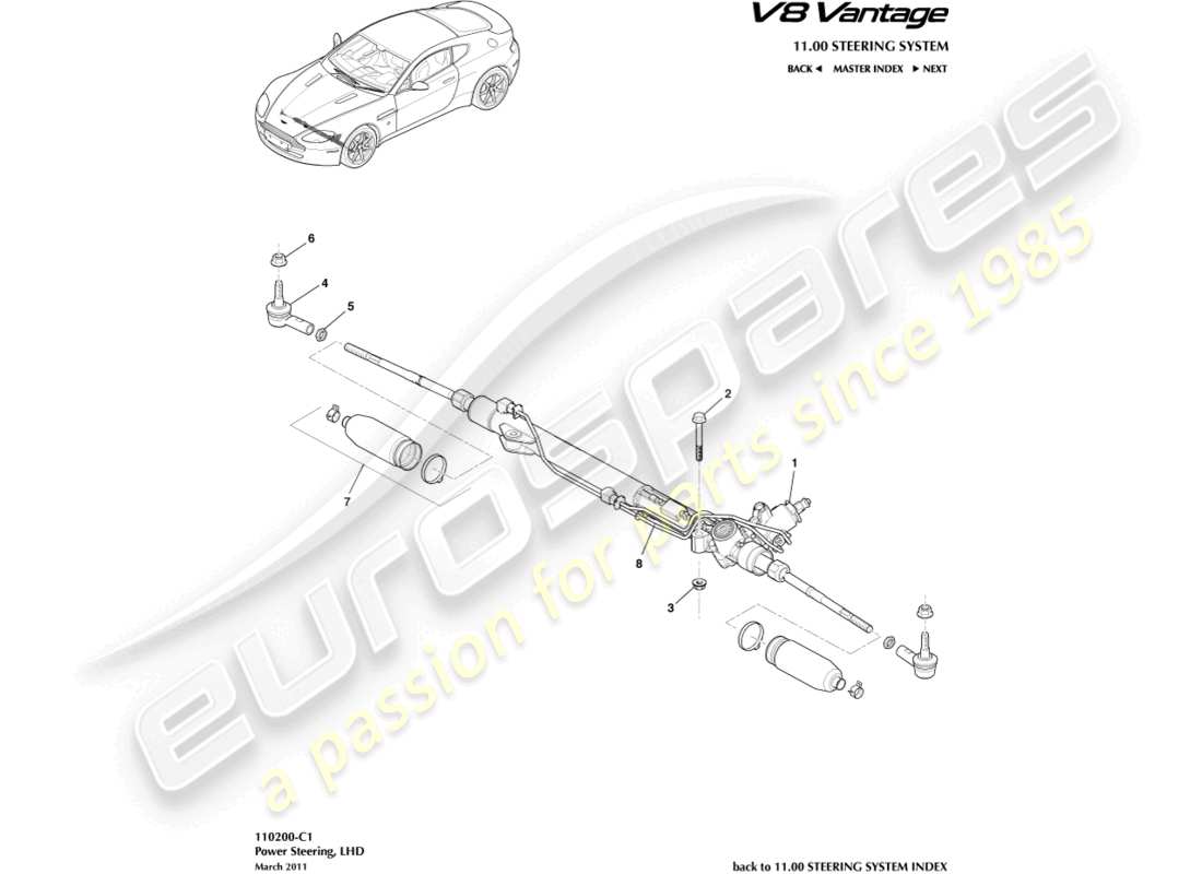 aston martin v8 vantage (2012) power steering, lhd part diagram