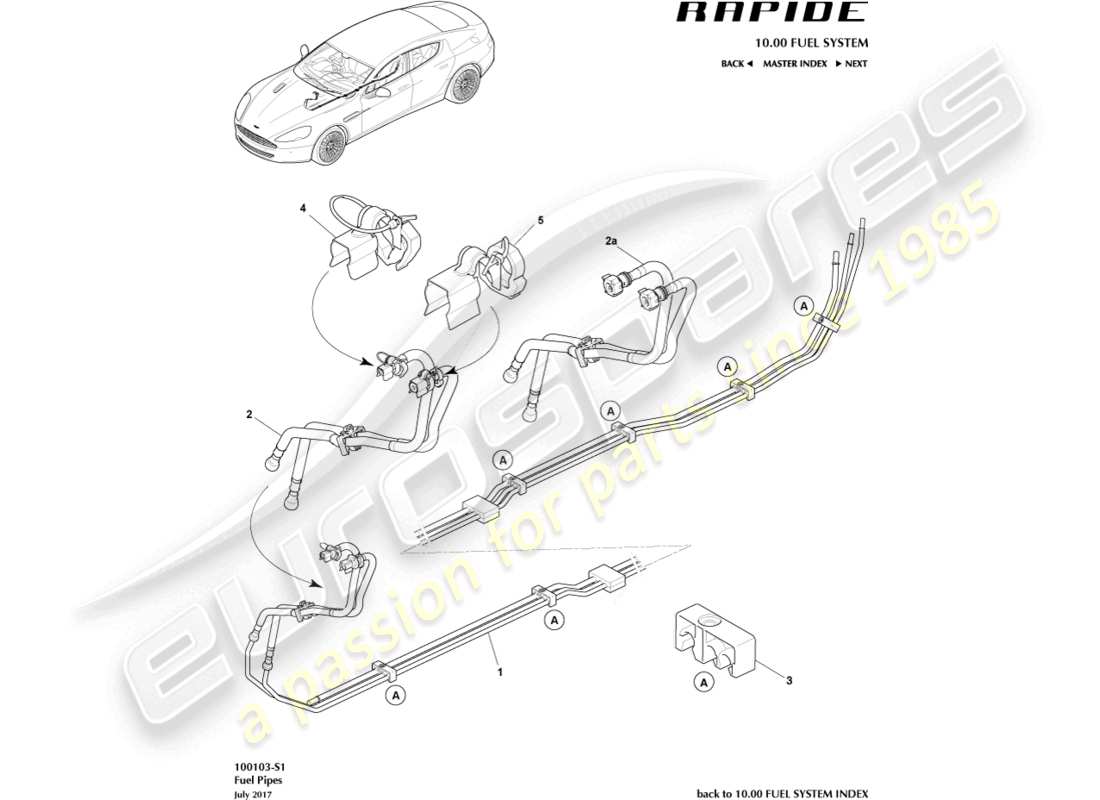 aston martin rapide (2010) fuel distribution parts diagram