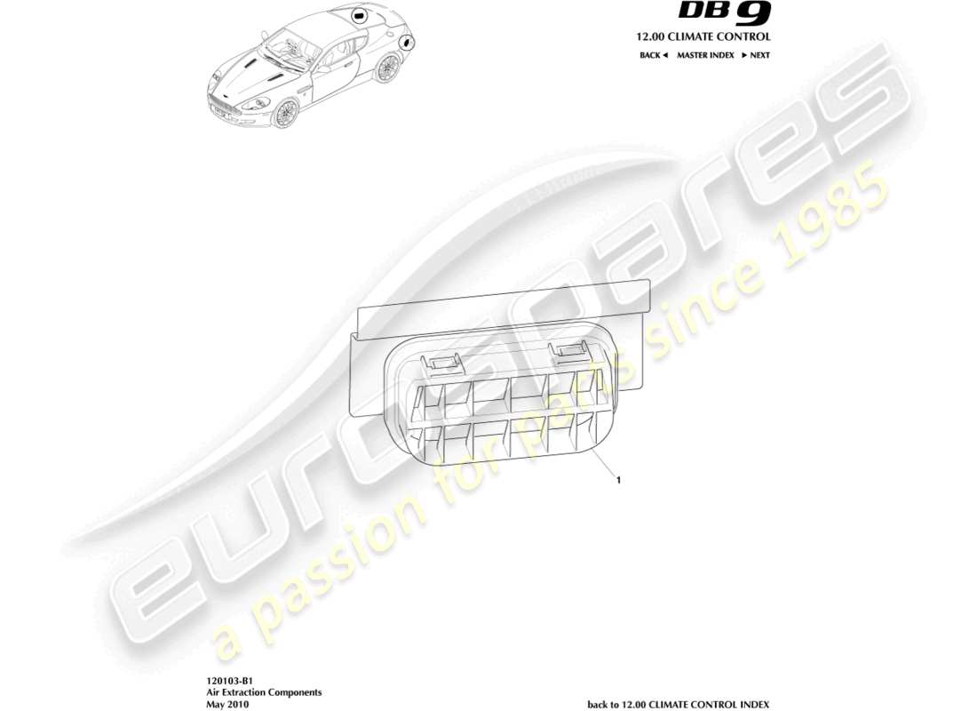 a part diagram from the aston martin db9 parts catalogue
