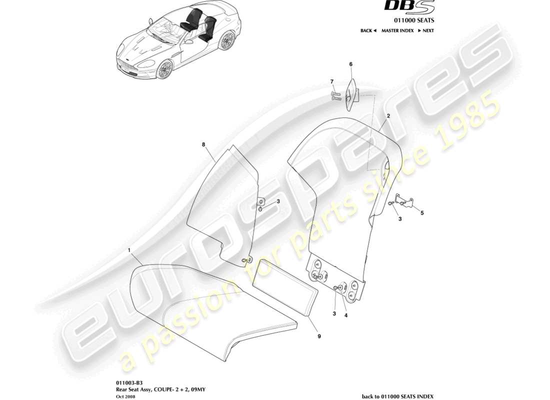 aston martin dbs (2011) rear seat, 2+2 coupe part diagram