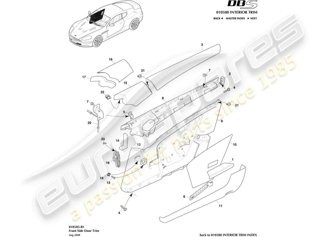 aston martin dbs (2011) door trim part diagram