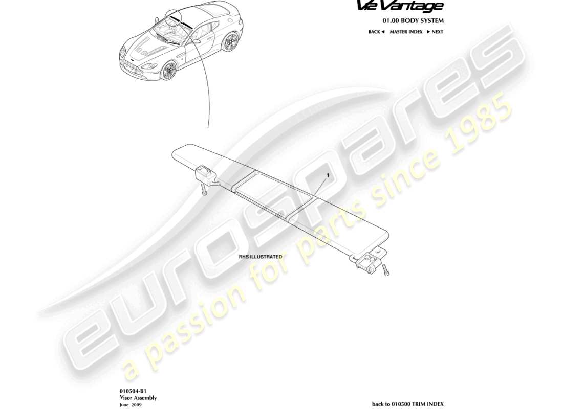 aston martin v12 vantage (2012) sunvisor part diagram