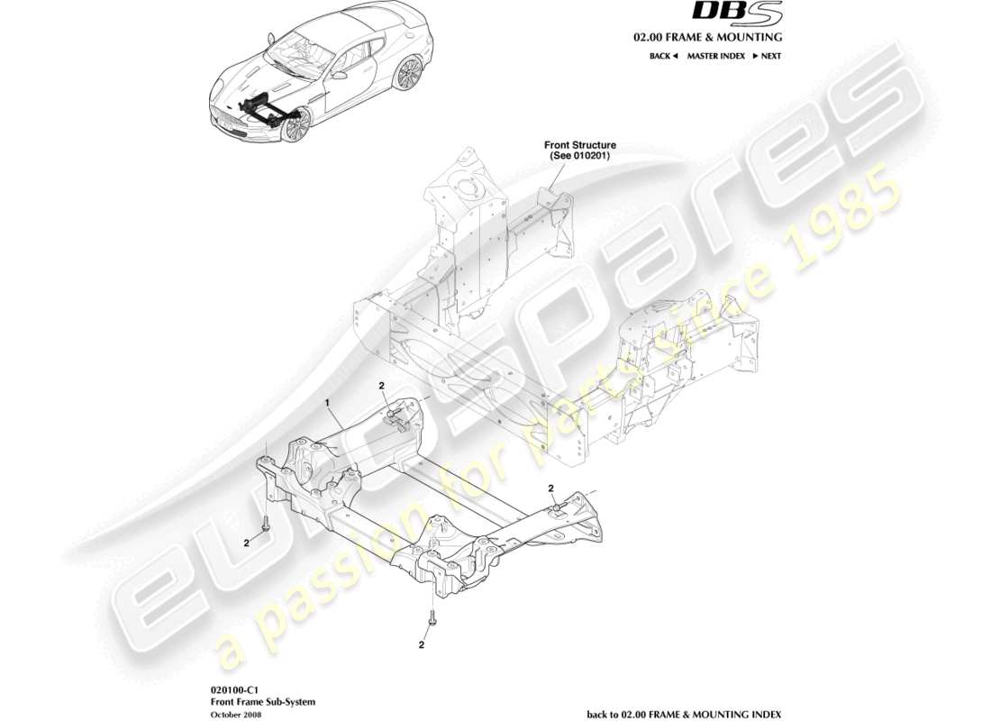 aston martin dbs (2013) front subframe part diagram