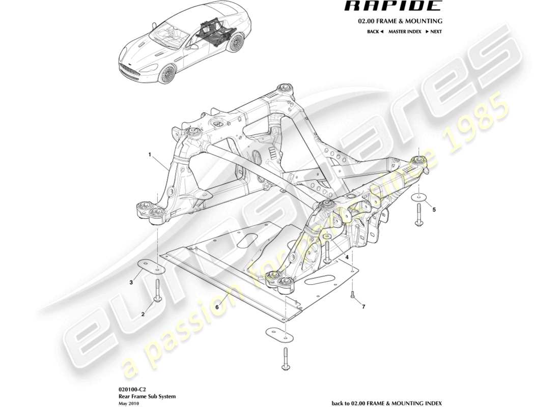 aston martin rapide (2017) rear subframe part diagram